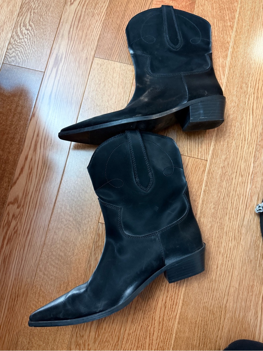 OAK + FORT Black Leather Western Heeled Boots